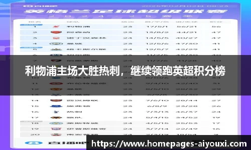利物浦主场大胜热刺，继续领跑英超积分榜